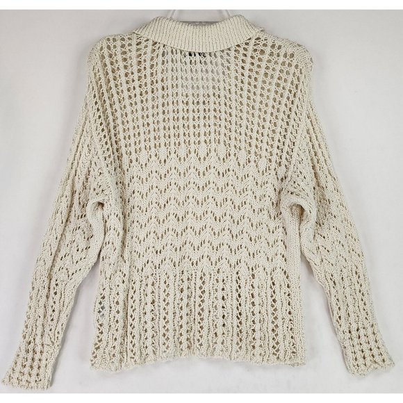Amreican Eagle Sweater Womens Small Cream Textured Boho Tassel Tie Open Knit Top - Picture 2 of 11